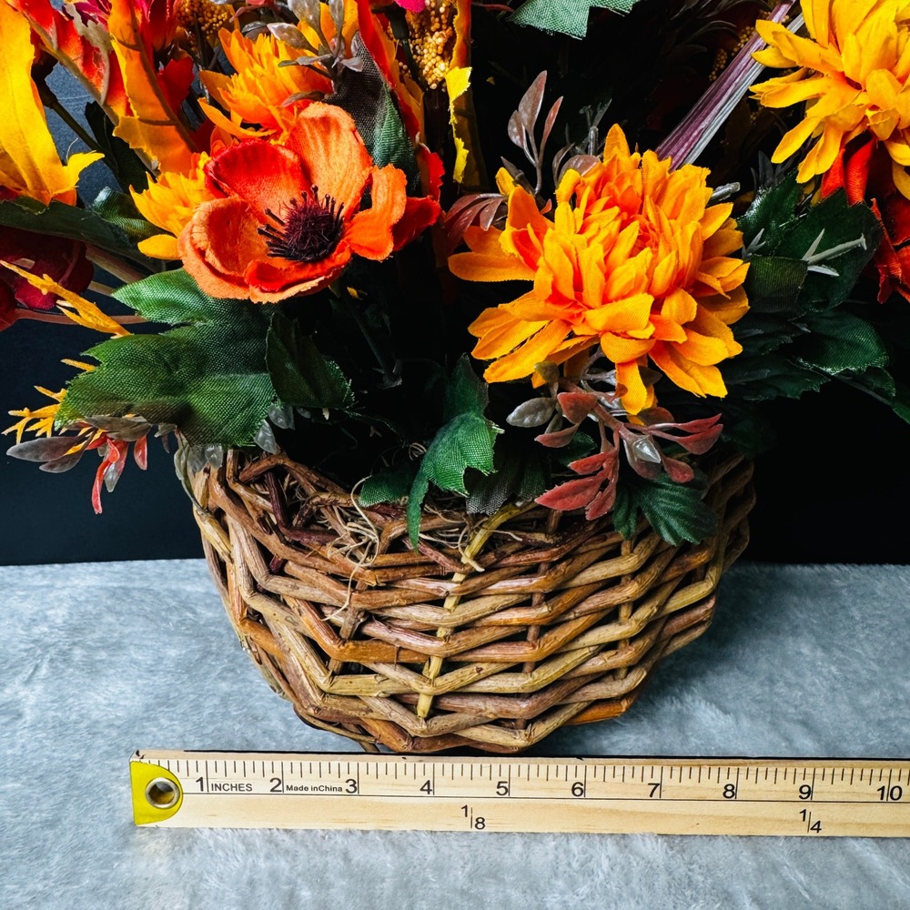 Fall Floral Arrangement Woven Twig Wall Basket Autumn Flowers Leaves Cottagecore - Picture 7 of 8